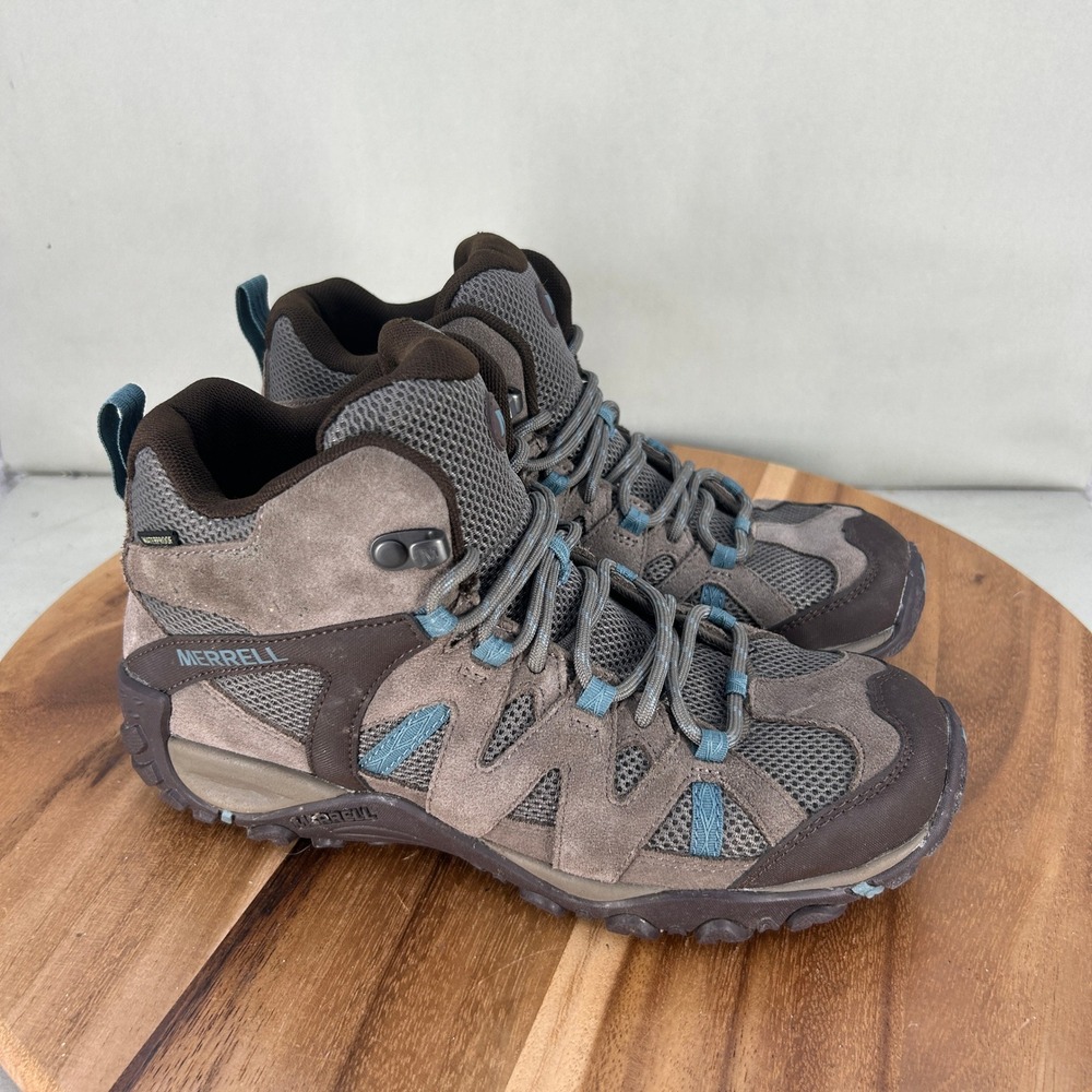 Merrell Alverstone Waterproof Hiking Boots Womens Size 8.5 Brown Blue J034744